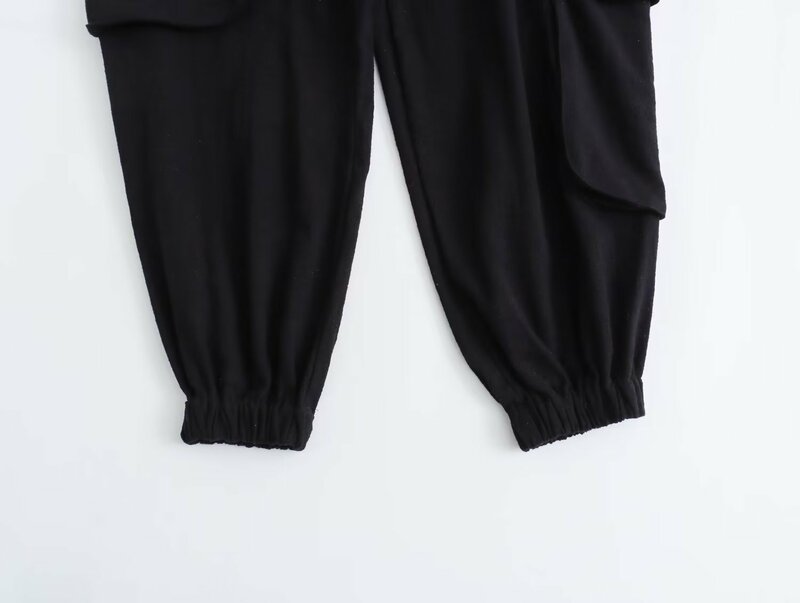 女性用ポケット付きハーレムパンツ,黒,カジュアル,ジョギング,カーゴファッション