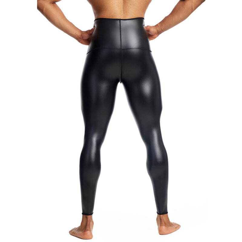 Calça de couro de cintura alta preta masculina, shaper do corpo, treinador de cintura, calcinha controle, roupa interior compressão, fitness shaper