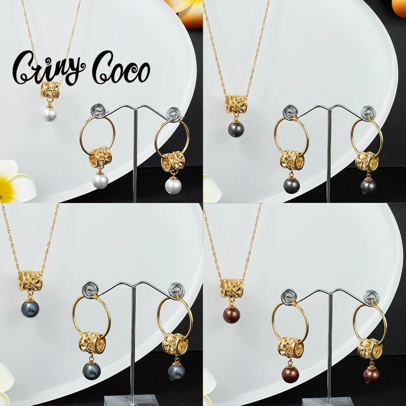 Dubai Gold Color Jewelry Hawaiian Indian African Woman Pearl Necklace Hoop Earrings Set Necklace Sets for Women Accessories 2022