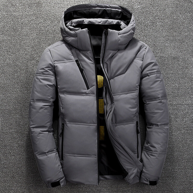 Зимняя Теплая мужская куртка, Повседневная осенняя куртка-пуховик с воротником-стойкой и толстой шапкой, парка на белом утином пуху, мужская куртка с капюшоном
