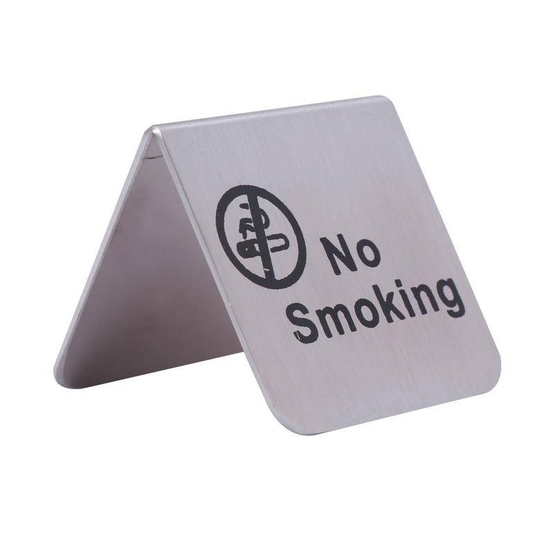 Cartello per tenda da tavolo in acciaio inossidabile senza fumo doppio lato autoportante cartello per non fumatori per Hotel per ufficio (cerchio inglese/nero)