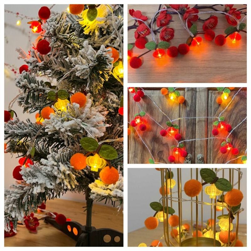 Праздничное украшение для новогодней атмосферы, Светодиодная лента с красными фруктами, яркие маленькие фонари подвесные фонари, 2 метра