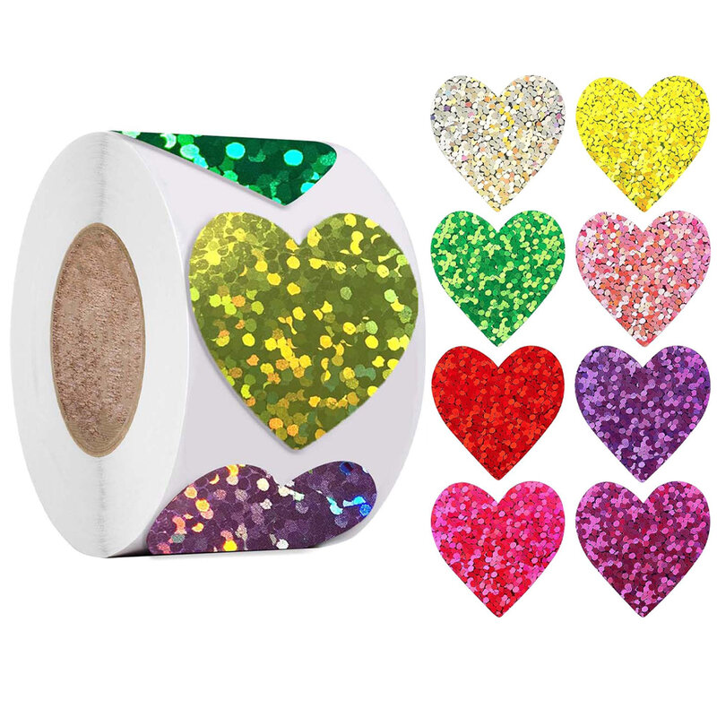 100-500pcs Holographic Color Heart Stickers for Wall Crafts Classroom Teachers Supplies for Kids Reward Foil Star Label Stickers