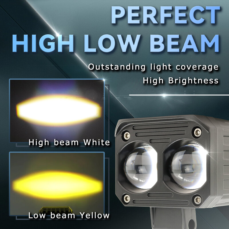 Holofotes LED para motocicletas, veículo elétrico, holofotes externos, luz de trabalho super brilhante, impermeável, branco, amarelo, farol