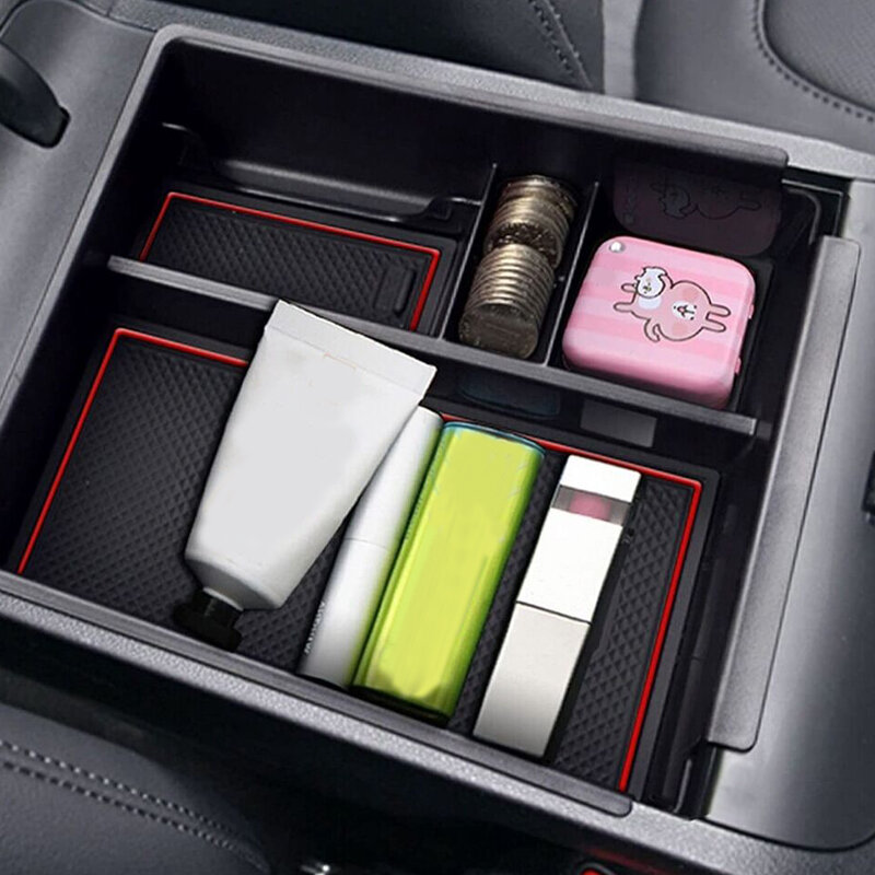 Boîte de rangement pour accoudoir de console centrale de voiture, coussinets à bords rouges, convient pour Hyundai 4.3, fils, Ntage, 2021, 2022, ABS