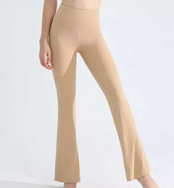 LuluLogo-Pantalon évasé taille ultra haute pour femme, pantalon de yoga, leggings d'entraînement élastiques, leggings slim, rainuré, fitness, course à pied