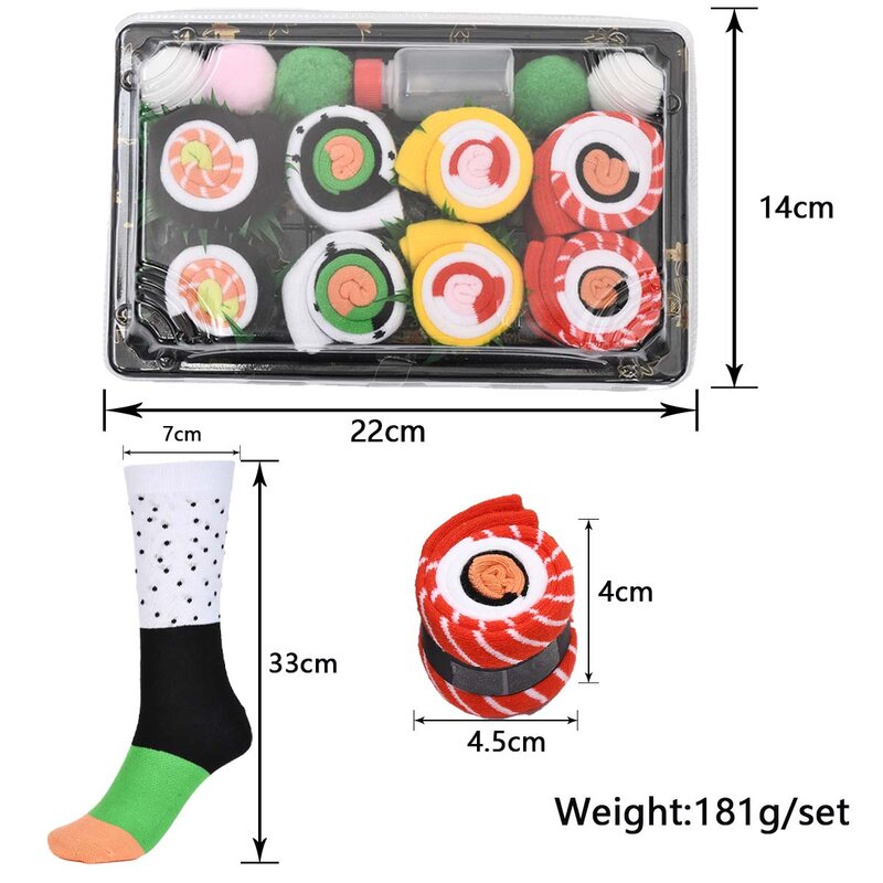 4 Pairs Men And Women Creative Gourmet Sushi Cotton Socks Fashion Cartoon Basketball Socks Sports Socks Gift Box Packaging Gift
