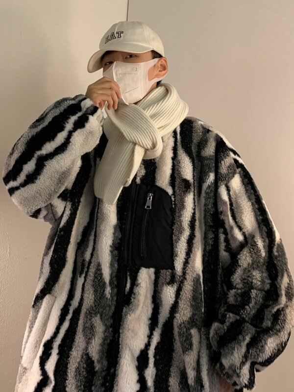 Manteau en laine d'agneau doublé de sourire pour homme, veste en coton chaud épaissi, manteau rembourré en cachemire, automne et hiver