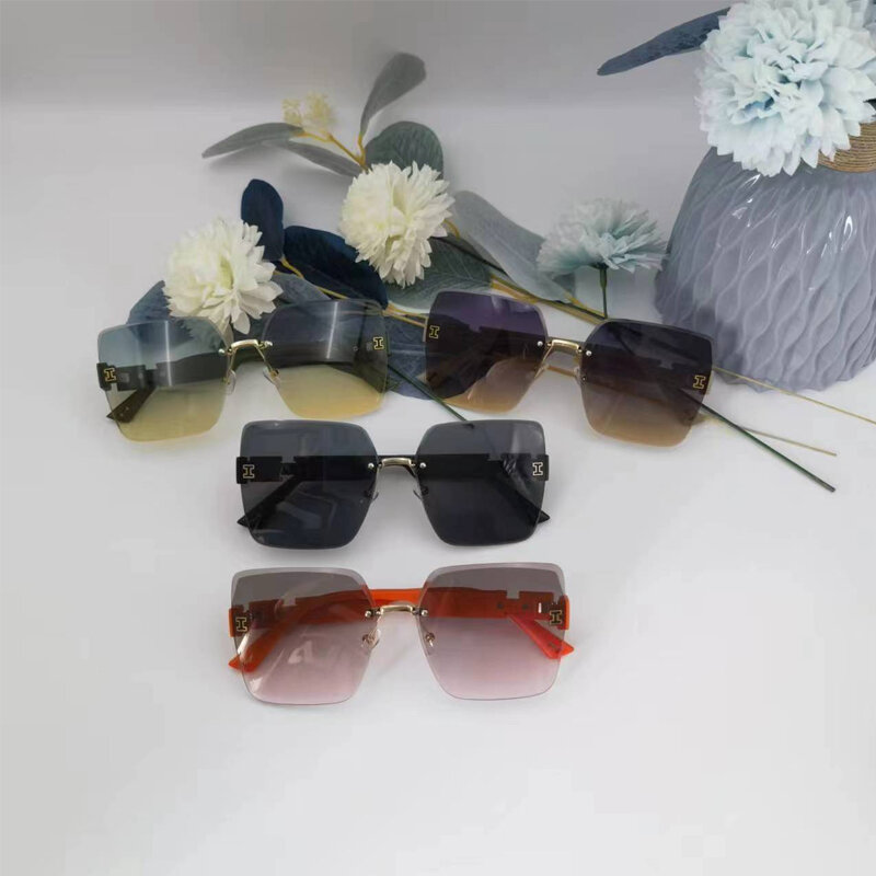 남녀공용 오버사이즈 패션 무테 선글라스, 빈티지 사각 선글라스, UV400 보호 안경