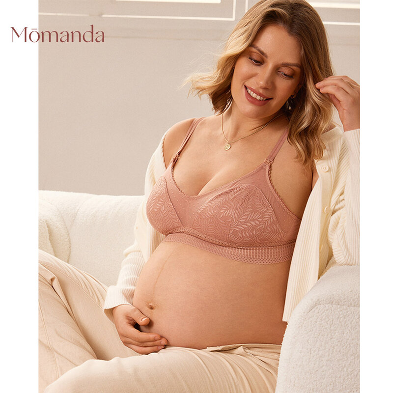 MOMANDA 레이스 모유 수유 임산부를 위한 출산 간호 브래지어 가볍게 패딩 된 무선 Bralette, 임신 속옷
