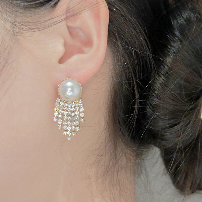 Francuskie perła diamentowa kolczyki delikatne wszechstronne fajny styl zaawansowane kolczyki kobiety wykwintne Temperament biżuteria bankietowa