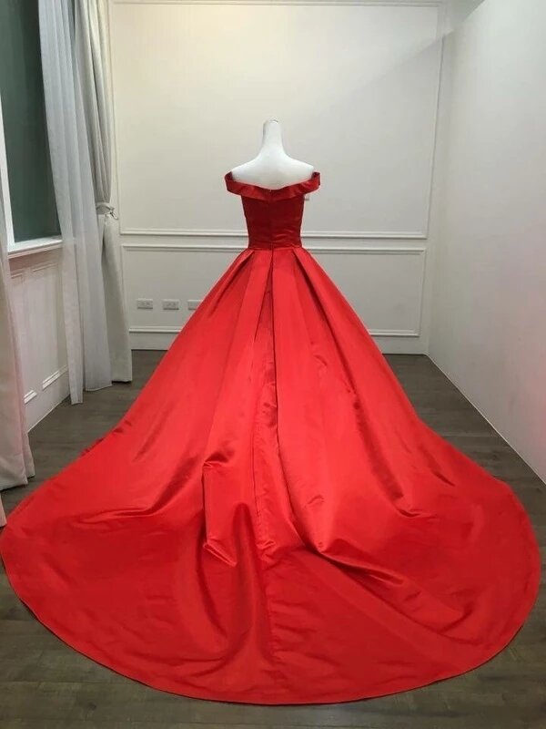 Simples do vintage elegante 2022 vestido de baile vestidos de casamento fora do ombro weddding vestidos manga tampão vermelho baile cetim vestido reflexivo