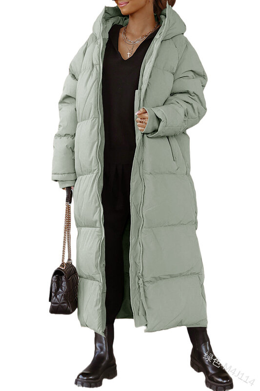 Solid Color Long Cotton Coat Hooded Fashion Casual Zipper Long Sleeve Women's Coat