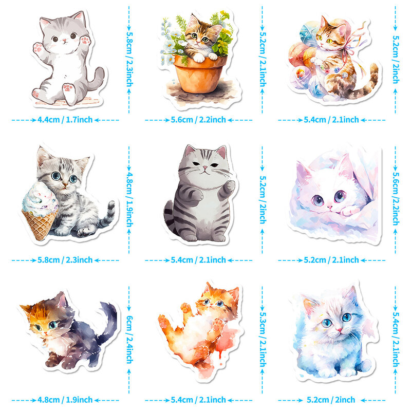 10/30/50 buah stiker kartun kucing binatang lucu estetika kreatif stiker Laptop buku tempel Dekorasi telepon stiker mainan anak-anak