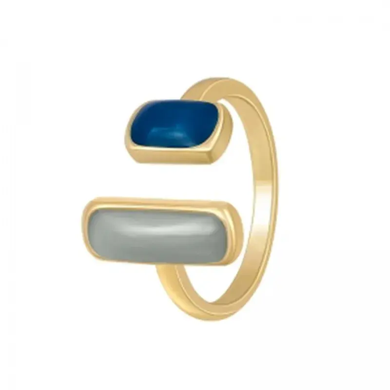 2024 nowy Trend srebrny kolor naturalne kamienie szlachetne pierścionek Larimar dla kobiet geometryczny wzór klasyczne proste randki damska biżuteria