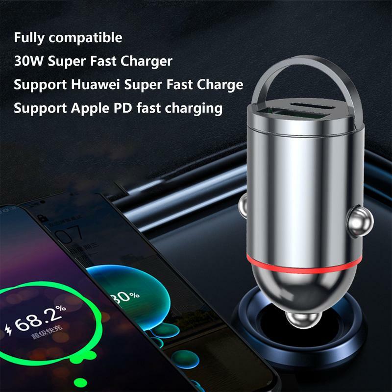 Metal Car Charger Adapter 30W Fast Charging Car Charger Small Auto Charger With Overcurrent Protection Metal Car Lighter Charger