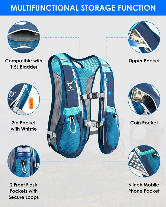 UTOBEST-mochila ultraligera para correr, chaleco de hidratación transpirable, paquete funcional para maratón, ciclismo y senderismo, 5l