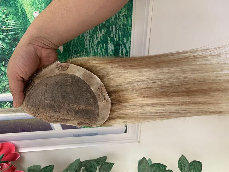 Topper de cabelo humano remy europeu para mulheres, substituição natural do toupee, realce a cor marrom e loira, destaque reto, 8 "-20", 8x13cm