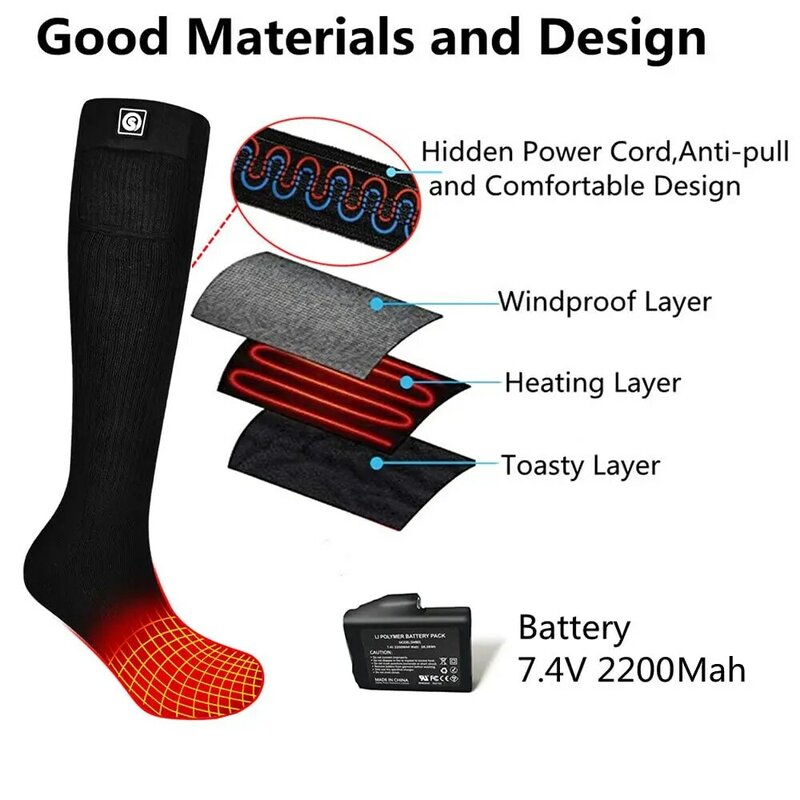 7.4V 2200mah Electric Rechargeable Battery Warm Winter Socks,Cold Weather Thermal Heating Socks Foot Warmers for Hunting Skiing