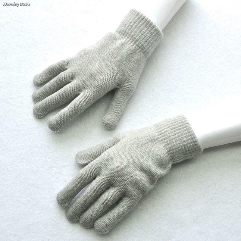 Women Men Autumn Thickened Solid Color Full Finger Mittens Hand Warmer Gloves Couple Cycling Gloves Winter Knitted Plush Gloves