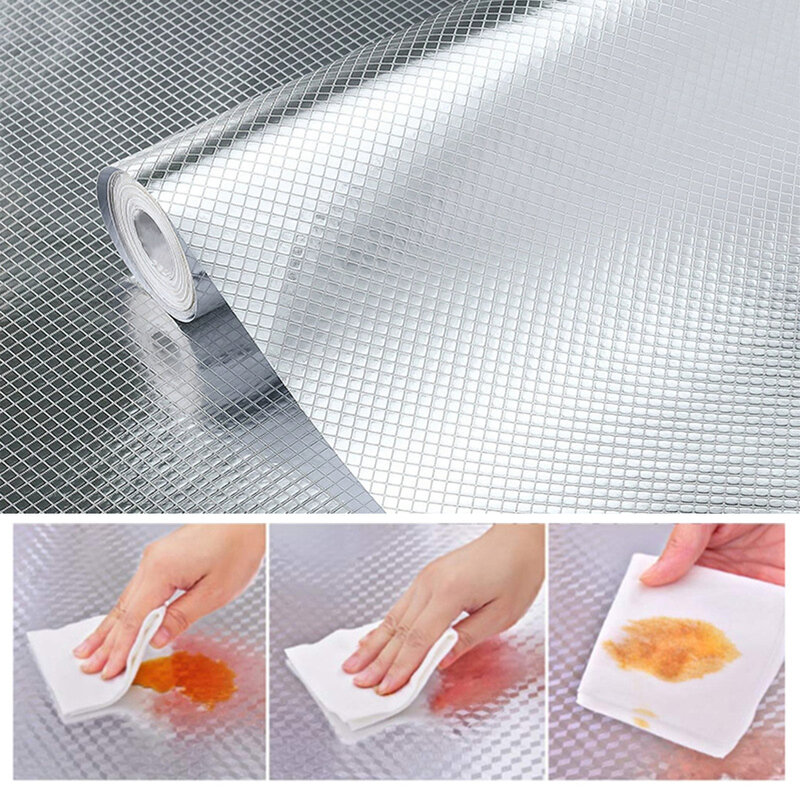 Kertas dinding alumunium Foil tahan air, stik meja dinding dapur rumah tahan minyak modis khusus