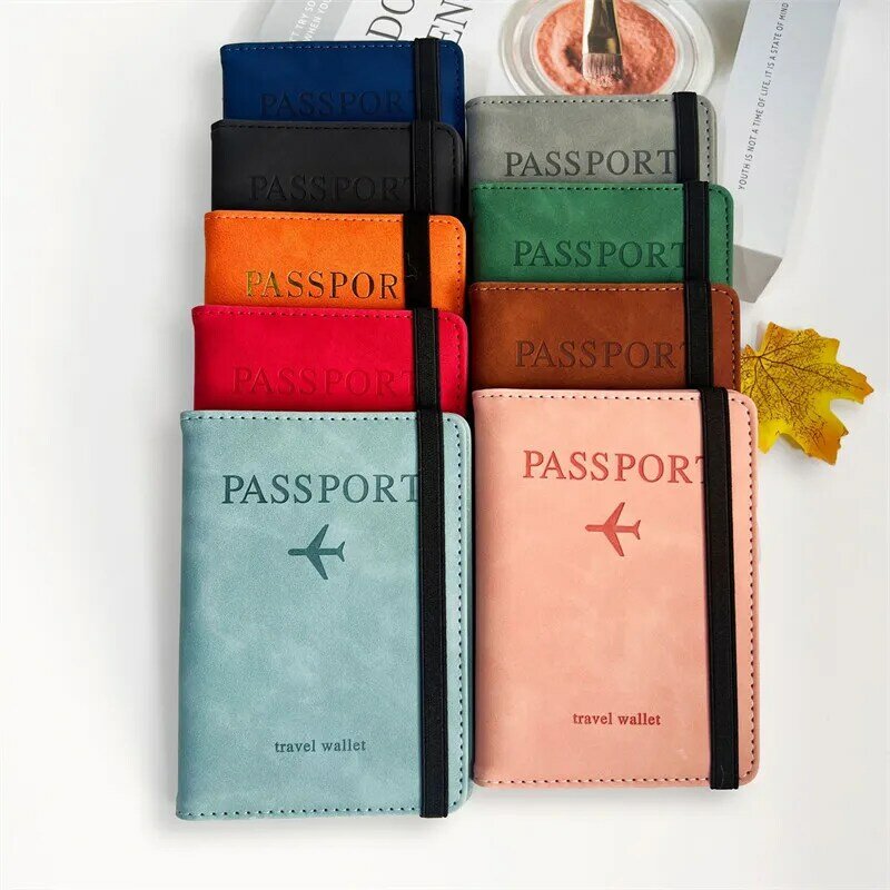 Sarung dompet kulit PU Wanita Pria, aksesori perjalanan, Sarung paspor bisnis, kulit PU, kartu ID multifungsi, RFID, Vintage