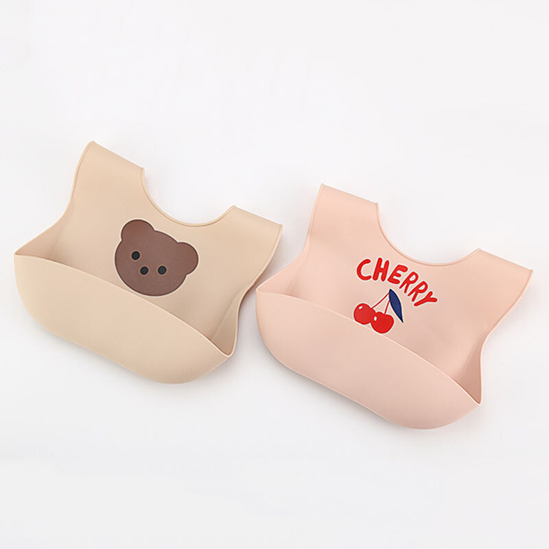 Babadores de silicone macio impermeável para bebê, Cute Cartoon impresso, Material de alimentação ajustável para crianças, Menina e menino