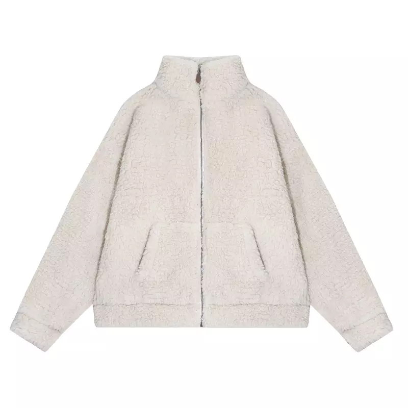 Jaqueta masculina de veludo com zíper de cordeiro retrô, casacos grossos de lã quentes, macios, confortáveis, casacos de pelúcia, Y2K Ins, novo, outono, inverno
