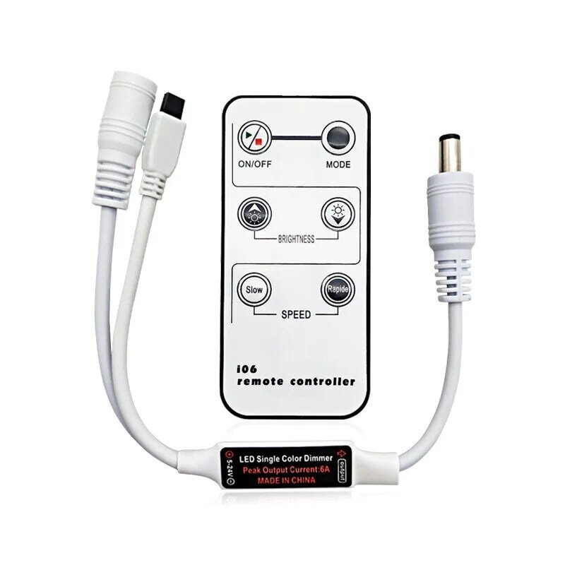 Mini Dimmer de controle remoto para faixa LED de cor única Fita LED, IR 6 Key Remote Controller, DC 12V, 6A, 72W
