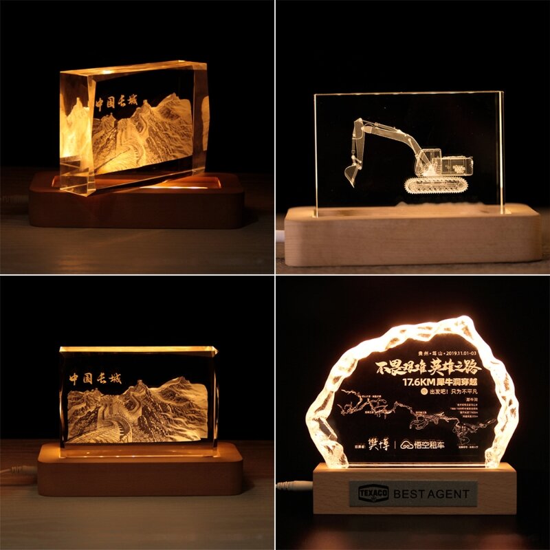 E0BF Base per luce notturna 3D in legno massello Base con cristallo Display a LED Piastra base Ornamento artistico
