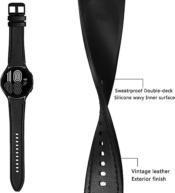 Bracelet en cuir et silicone pour Samsung Watch, Galaxy Watch, 5Pro, 6, 5/4, 40, 44mm, 4/6 Classic, 42, 43mm, 46, 47mm, Mars Band, 45mm