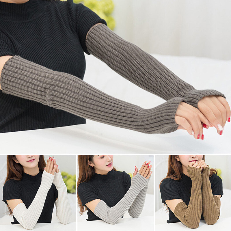 1 paio di guanti da polso lunghi con maniche lunghe da donna guanti senza dita guanto lavorato a maglia scaldamani da esterno spesso