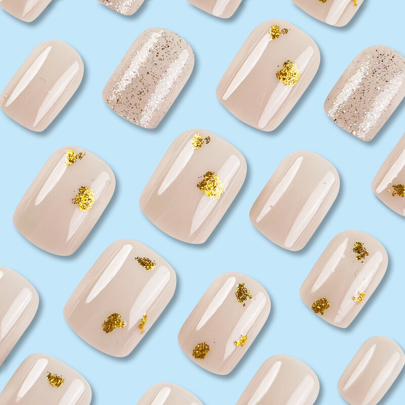 24 pezzi premere sulle unghie indossando lamina d'oro Ballerina francese unghie finte con design unghie finte copertura completa punte per unghie fai da te
