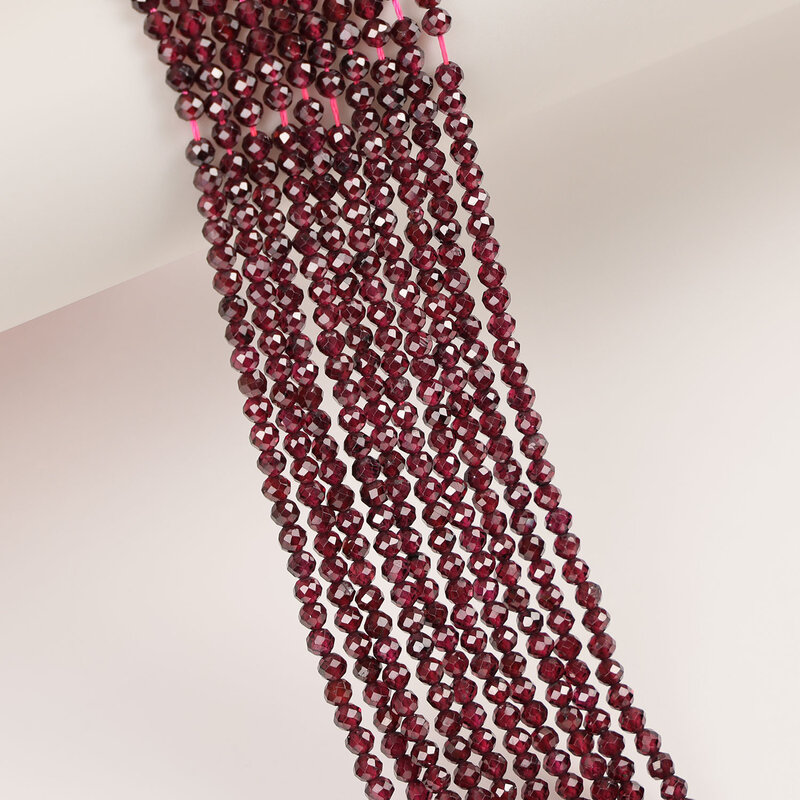 DIY 주얼리 목걸이 팔찌 귀걸이 제작용 천연 레드 가넷, 둥근 면 원석, 느슨한 비즈 액세서리, 2mm, 3mm, 4mm
