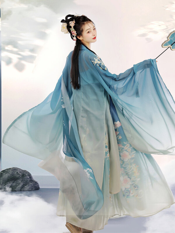 Starożytne szyfonowe Kimono Hanfu sukienka lato Tang haft chiński styl tradycyjny Cosplay spódnica garnitur sukienki kostium ubrania