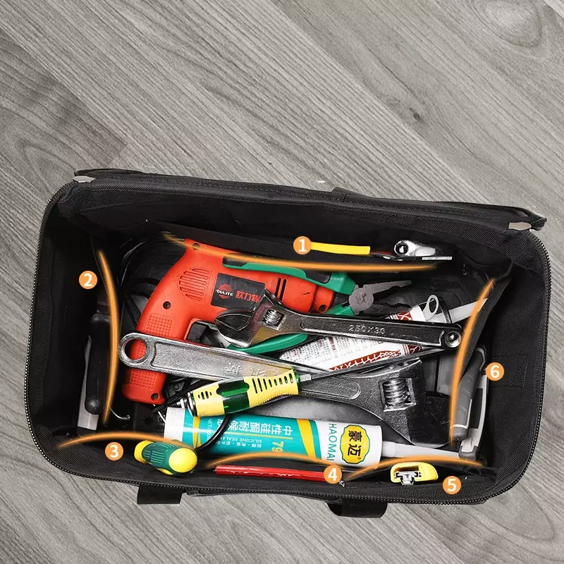 Bolsa de ferramentas multifuncional com fundo de plástico, pull Rod, kit espessado, bolsa elétrica, manutenção de madeira, grande bolsa de ferramentas