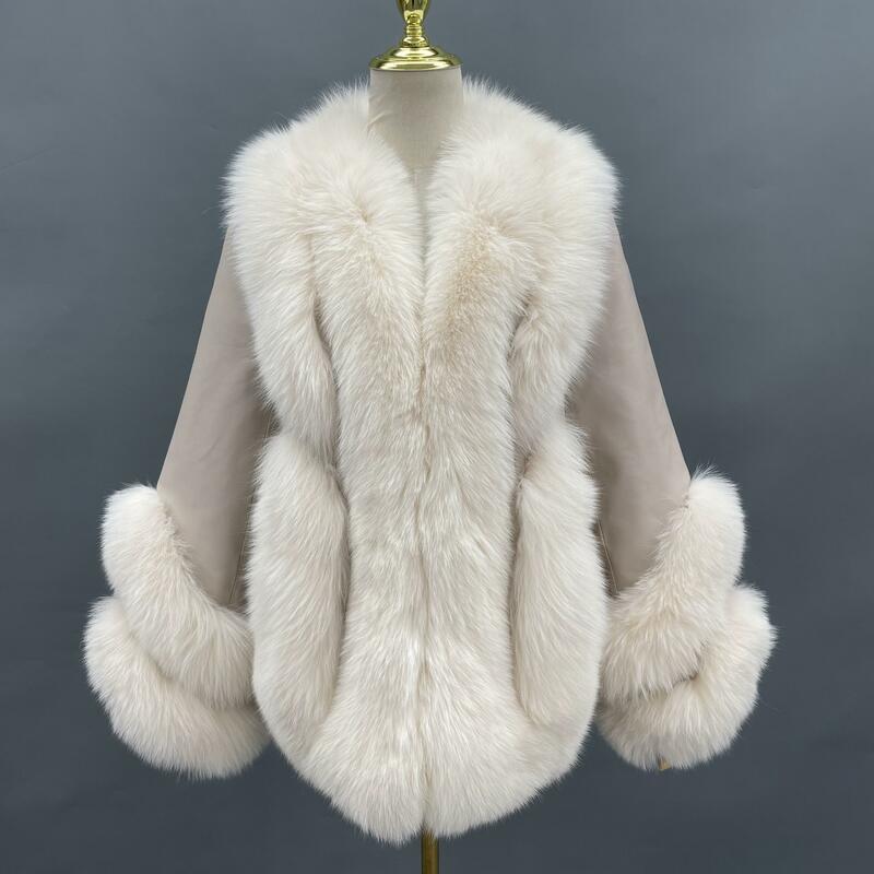 Mantel bulu mewah untuk wanita, mantel bulu rubah asli wanita modis hangat warna kustom musim dingin
