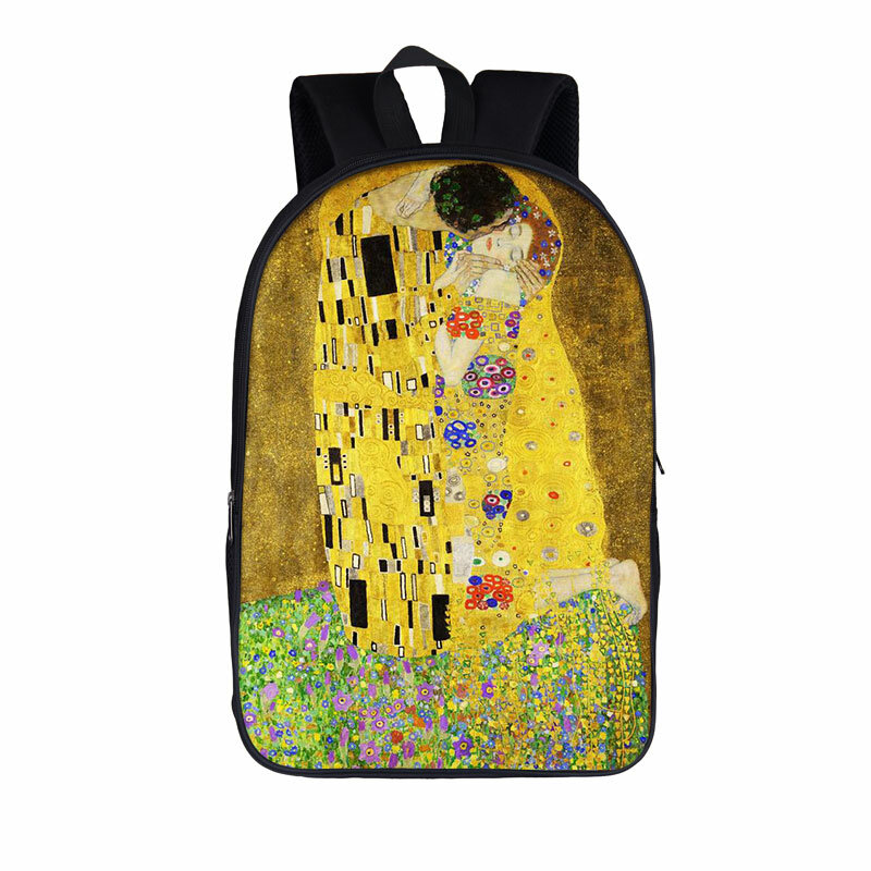 KISBISS by กุสตาฟ Klimt กระเป๋าเป้พิมพ์ลายเป้สะพายหลังของโรงเรียนเยาวชนภาพเขียนสีน้ำมันน้ำตากระเป๋าเก็บของความจุขนาดใหญ่กระเป๋านักเรียนสำหรับเด็ก