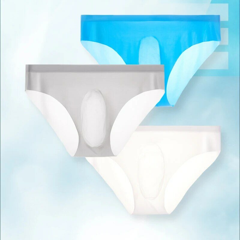 Roupa interior de seda de gelo respirável masculina, cuecas sexy, cuecas finas, transparente, 3 peças