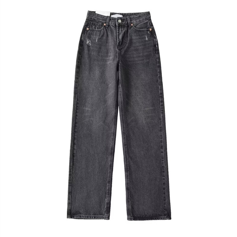 Jeans largos largos largos para mulheres, calças jeans soltas, jeans vintage, moda de rua