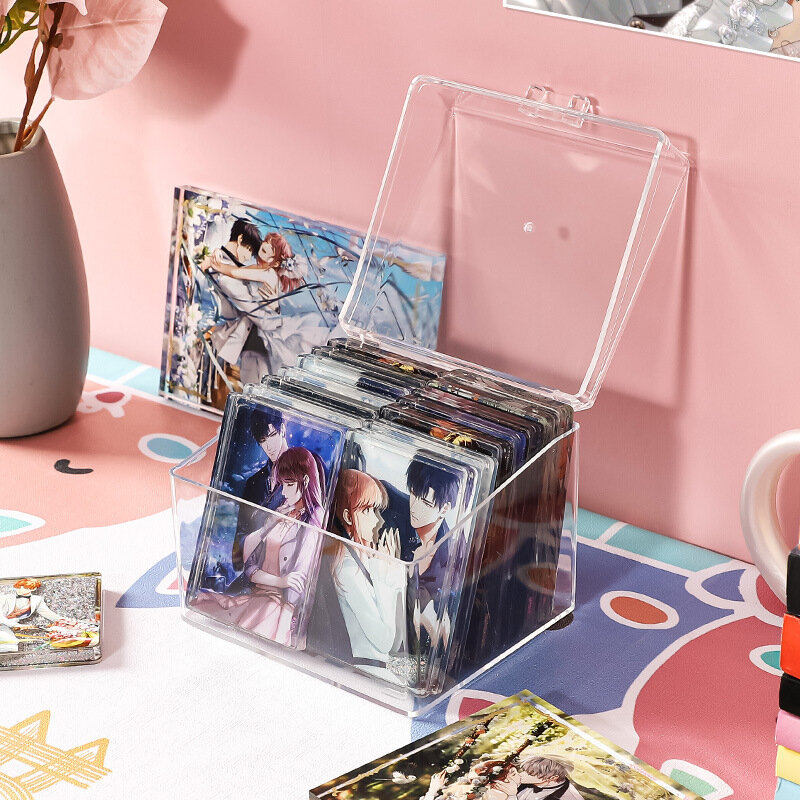 Kpop-caja de almacenamiento de fotos acrílica transparente, organizador de tarjetas, compartimento abatible, estuche Protector para tarjetas, contenedor coreano