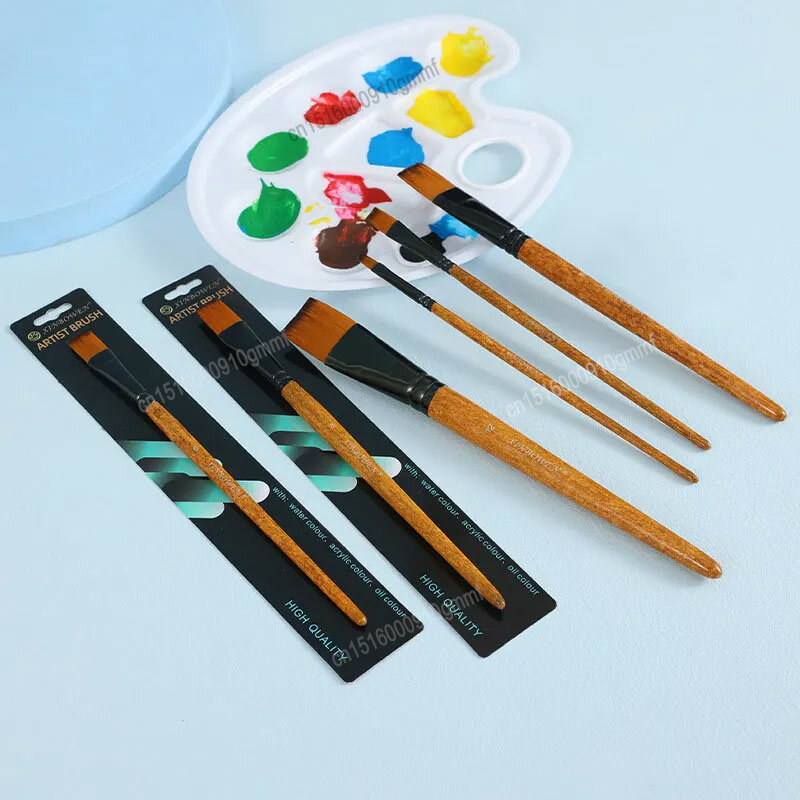#2 #4 #6 #8 #10 #12 Flat Tip Nylon Hair Art Painting Brush Pen For Acrylic Oil Watercolor Gouache Drawing Supplies