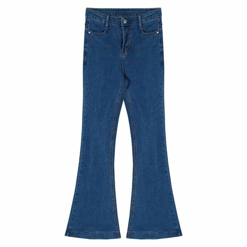 Damskie spodnie jeansy rozkloszowane w stylu Vintage z wysokim stanem elastyczne wyszczuplająca seksowne spodnie mody lekko zniszczone jeansy Retro dla kobiet