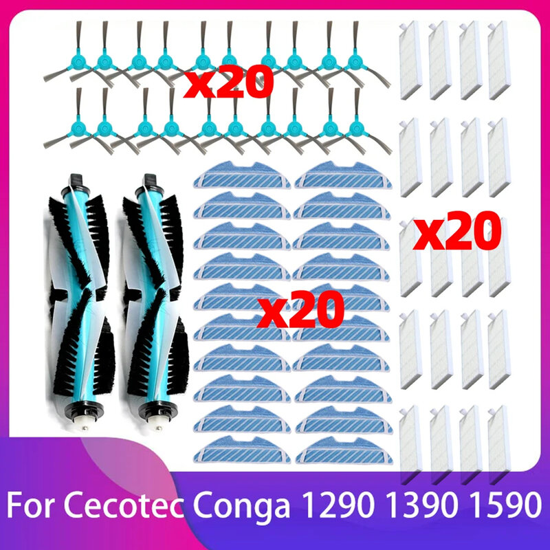 Cecotec Conga 1290 1390 1590 로봇 청소기 호환 가능 - 롤러 메인 사이드 브러시 HEPA 필터 모핑 - 교체 부품