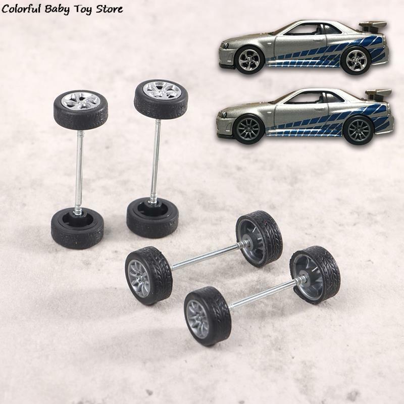 1 zestaw 1:64 koła samochodowe do Hotwheels gumowa opona z osią koła Model samochodu zmodyfikowane części pojazd wyścigowy zabawki