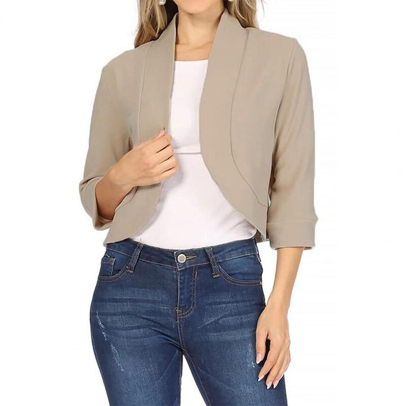 3/4 Sleeves Women Blazer Autumn Cardigan Slim 3/4 Sleeves Formal No Button Elegant Office Lady Short Suits Coat