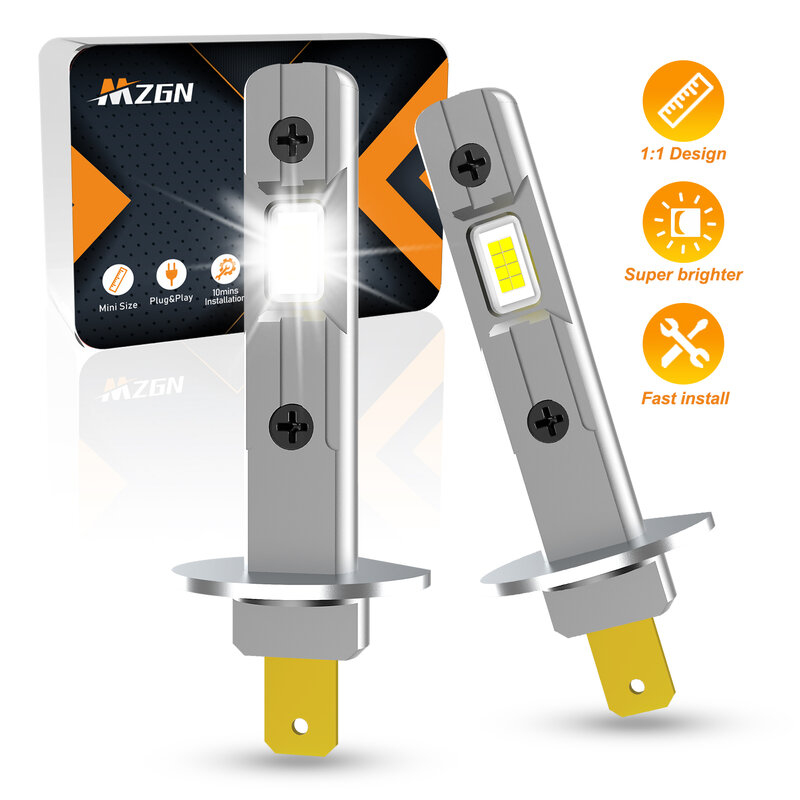 MZGN-Ampoule LED Canbus pour phare antibrouillard de voiture, lumière blanche 12V-24V, 12000LM H1, super lumineuse, plug and play, sans ventilateur, 6500K, 2 pièces
