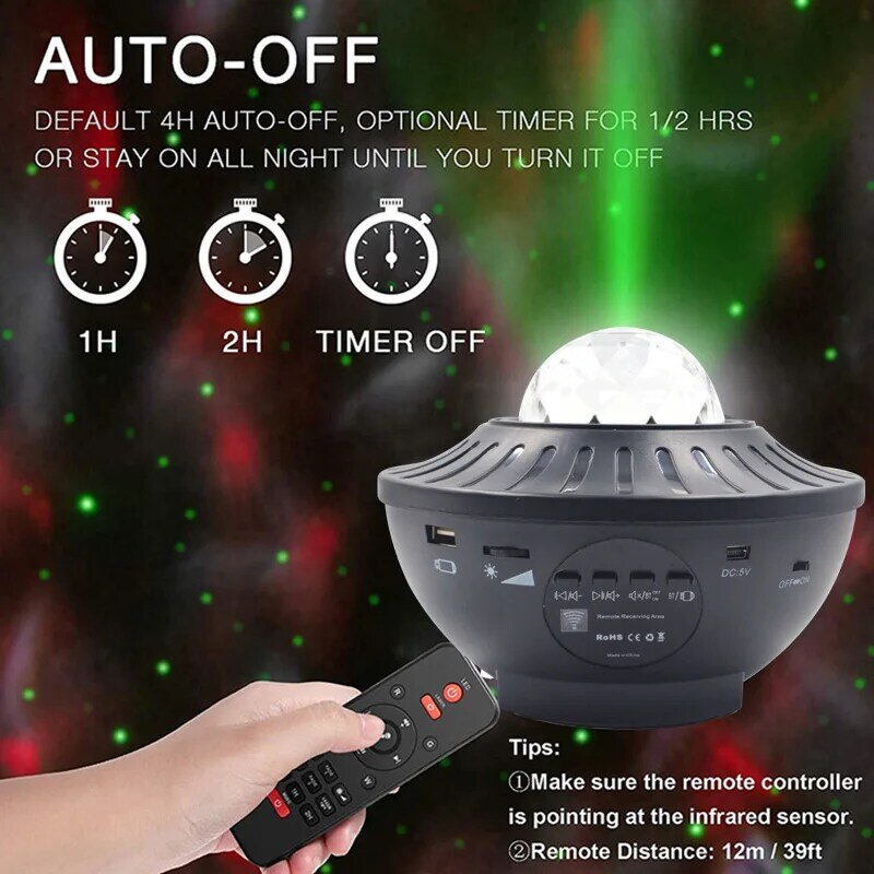 Starry Sky Projector Nightlight para Criança, Bluetooth, USB, Leitor de música, Star Night Light, Lâmpada de projeção romântica