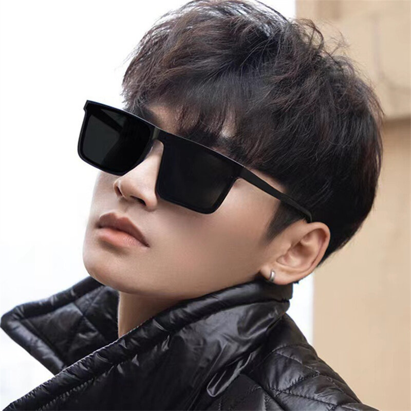 Kacamata hitam bingkai persegi besar Retro kacamata surya pria keren hitam desainer merek kacamata pelindung UV400