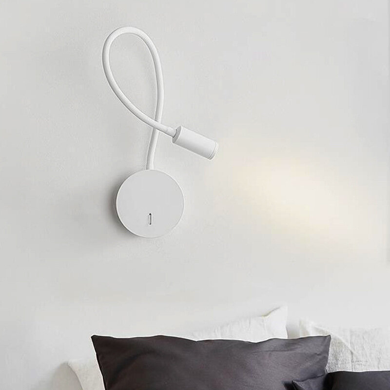 Lampu Dinding LED 3W lampu sorot baca gratis bengkok kepribadian Modern dalam ruangan kamar tidur samping tempat tidur membaca lampu buku belajar 360 ° dapat disesuaikan